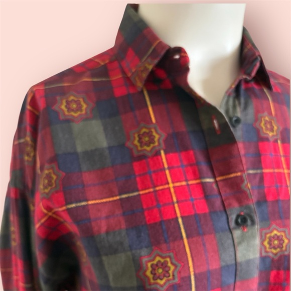 Vintage 80’s Plaid Star Floral Button Down Shirt Sz L - Picture 5 of 7